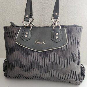 Euc Coach Ashley Gathered Carryall Gray Satin Satchel Tote Bag